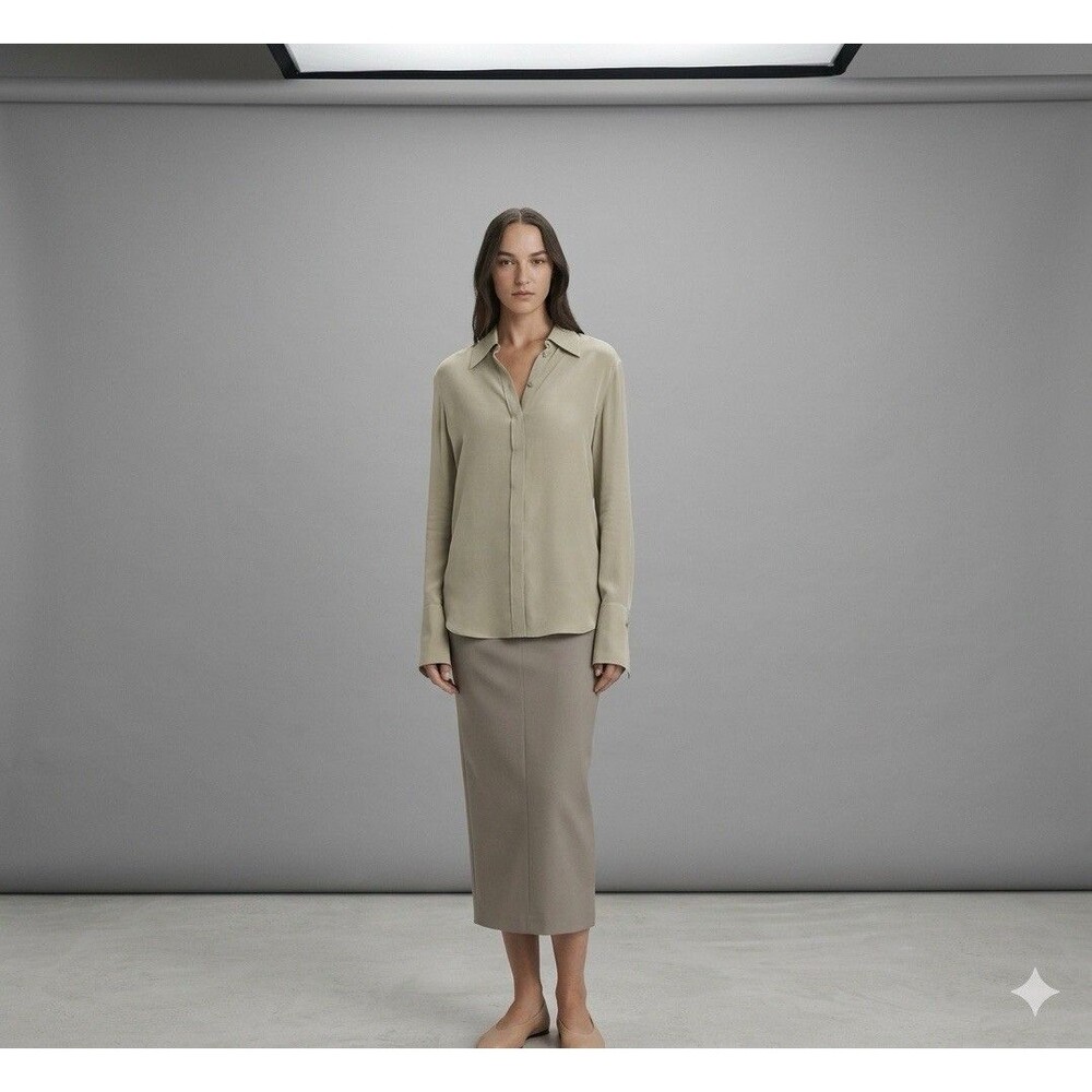 TORY BURCH Cuffed Viscose Shirt In Gray Taupe SZ 4 NWT